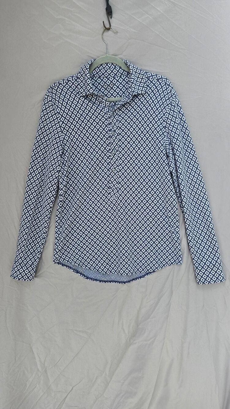 Tasso Elba Sweater Womens Small Blue Argyle Collared Henley Knit Long Sleeve Top